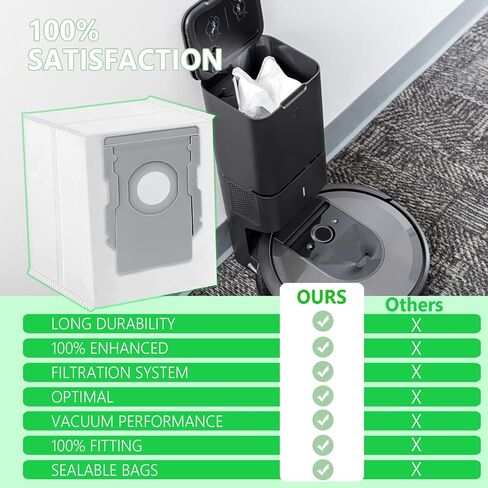 10 Packs Vacuum Bags for iRobot Roomba i7 i7+ j7 j7+/Plus (7550) i3 i3+ (3550) i4 i4+(4552) i6 i6+ (6550) i8 i8+ (8550) s9 s9+ (9550) i & j & s Series Clean Base Automatic Dirt Disposal Bags in Saudi Arabia