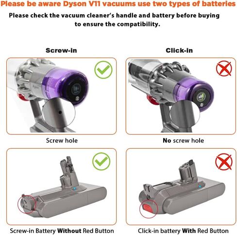Dalkat Dalee بطارية لولبية لـ Dyson V11 أبسولوت دايسون V11 Animal V11 Complete Dyson V11 Fluffy Cordless Vacuum Cleaner SV14 بطارية 25.2 فولت 4800 مللي أمبير رقم الجزء 970145-06 (بطارية غير قابلة للنقر) in Kuwait