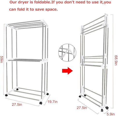 Clothes Dryer 110V Electric Foldable 2-Tier Drying Machine with Remote Control Heater Double Layer Stainless Steel Rack for Home,Apartment,Hotel,Student Dorm in Saudi Arabia