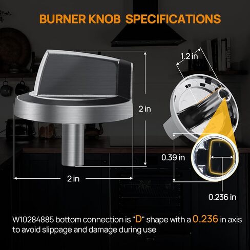 استبدال مقبض الموقد W10284885 من PETOX، مناسب لمجموعة غاز ويرلبول/الموقد/الفرن، يستبدل WPW10284885 AP6018699 PS11752001 EAP11752001 (عبوة واحدة) in Kuwait