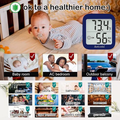 Antonki Room Thermometer for Home, 2 Pack Digital Temperature and Humidity Monitors for Home, Indoor Hygrometer Sensor, Humidity Gauge, Humidity Meter for Baby Room, Terrarium, Incubator, Greenhouse in Saudi Arabia