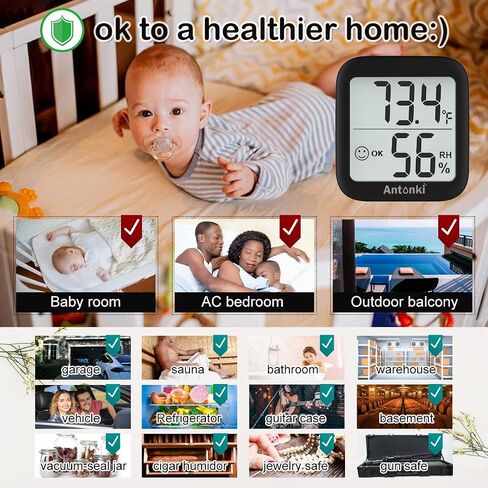 أنتونكي غرفة ميزان الحرارة للمنزل، 2 حزمة شاشات درجة الحرارة والرطوبة الرقمية، جهاز استشعار الرطوبة الداخلي، مقياس الرطوبة، مقياس الرطوبة لغرفة الطفل، تررم، حاضنة، الدفيئة in Kuwait