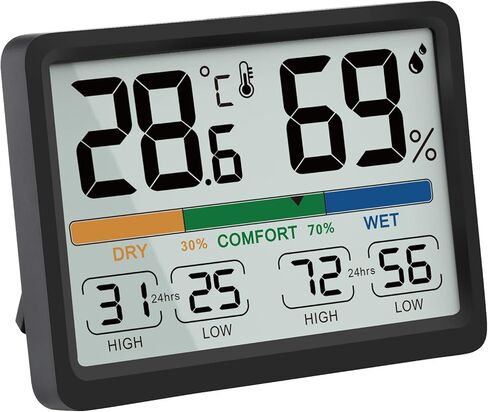 مراقبة الرطوبة ودرجة الحرارة - مقياس حرارة داخلي رقمي من AIMILAR مع تاريخ منخفض للغاية، يمكن اختيار درجة فهرنهايت / درجة مئوية، وسهل الاستخدام، وقابل للمعايرة، وخيار مغناطيسي وشاشة واضحة in Kuwait