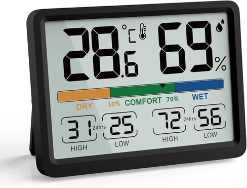 مراقبة الرطوبة ودرجة الحرارة - مقياس حرارة داخلي رقمي من AIMILAR مع تاريخ منخفض للغاية، يمكن اختيار درجة فهرنهايت / درجة مئوية، وسهل الاستخدام، وقابل للمعايرة، وخيار مغناطيسي وشاشة واضحة in Kuwait