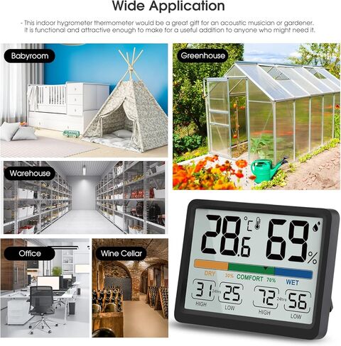 مراقبة الرطوبة ودرجة الحرارة - مقياس حرارة داخلي رقمي من AIMILAR مع تاريخ منخفض للغاية، يمكن اختيار درجة فهرنهايت / درجة مئوية، وسهل الاستخدام، وقابل للمعايرة، وخيار مغناطيسي وشاشة واضحة in Kuwait