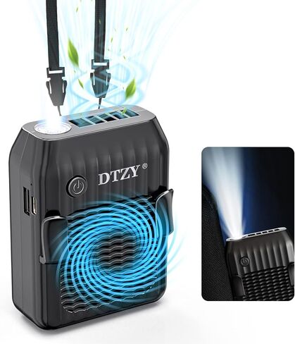 مروحة مشبك خصر محمولة من DTZY، مروحة رقبة شخصية مع مصباح يدوي قوي، مروحة شخصية قابلة لإعادة الشحن بقدرة 6000 مللي أمبير في الساعة، مروحة حزام USB بدون استخدام اليدين للأعمال الخارجية، الرياضة، التخييم، المشي لمسافات طويلة in Kuwait