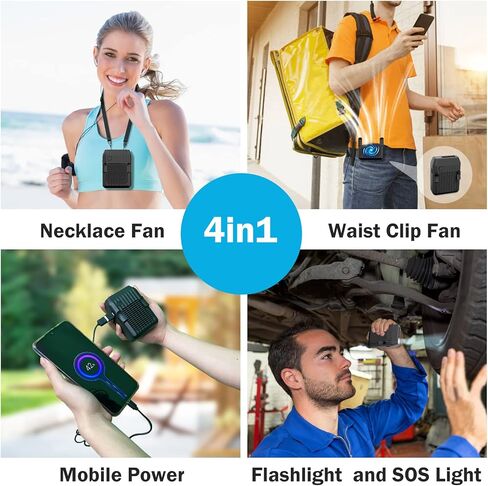مروحة مشبك خصر محمولة من DTZY، مروحة رقبة شخصية مع مصباح يدوي قوي، مروحة شخصية قابلة لإعادة الشحن بقدرة 6000 مللي أمبير في الساعة، مروحة حزام USB بدون استخدام اليدين للأعمال الخارجية، الرياضة، التخييم، المشي لمسافات طويلة in Kuwait