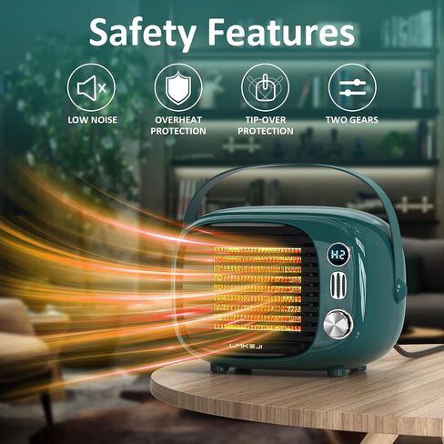 Portable Space Heater with Thermostat,500W/800W Safe and Quite PTC Ceramic Desk Heater with Tip-Over and Overheat Protection,Portable heater for Home Bedroom Office Desk Indoor Use(Dark Green) in Saudi Arabia