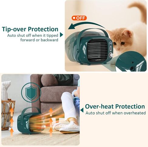 Portable Space Heater with Thermostat,500W/800W Safe and Quite PTC Ceramic Desk Heater with Tip-Over and Overheat Protection,Portable heater for Home Bedroom Office Desk Indoor Use(Dark Green) in Saudi Arabia
