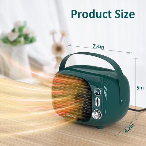 Portable Space Heater with Thermostat,500W/800W Safe and Quite PTC Ceramic Desk Heater with Tip-Over and Overheat Protection,Portable heater for Home Bedroom Office Desk Indoor Use(Dark Green) in Saudi Arabia
