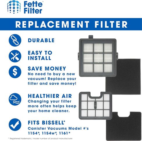 Fette Filter - Filter Set Compatible with Bissell Hard Floor Expert Canister Vacuum Series 1154 & 1161 Contains- 1 PreMotor 1 Sponge 1 Post Motor 1 Foam Part #s 1602084, 1602085, 1602086, 1602094. in Saudi Arabia