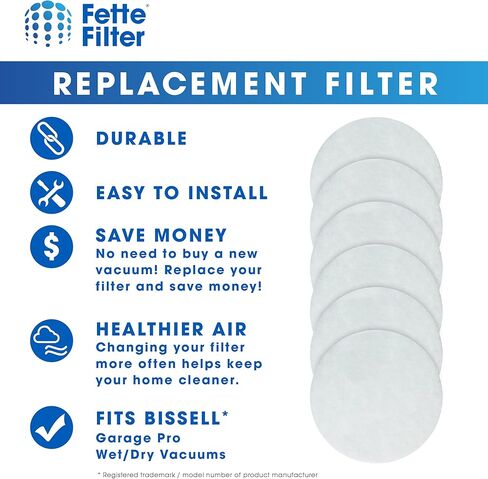 Fette Filter - 18P0 Secondary Filter for Garage Pro Wet/Dry Vacs Compatible with Bissell Part # 2030165, 203-0165 - Pack of 6 in Kuwait