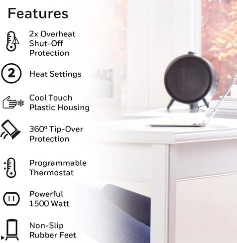 Honeywell HCE200W UberHeat Ceramic White Energy Efficient Space Saving Portable Heater with 2 Heat Settings & Adjustable Thermostat for Living Room, Bedroom, Office in Saudi Arabia