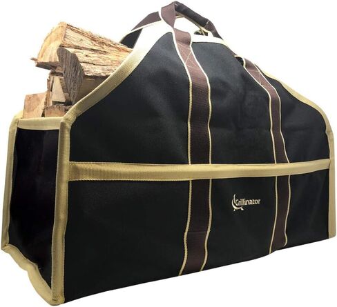 Grillinator Ultimate Firewood Log Carrier - Black - Heavy Duty Durable Tote Bag for Wood - Self Standing Design with Padded Handles - 16 Gallon Capacity for Fireplace, Beach & Groceries in Saudi Arabia
