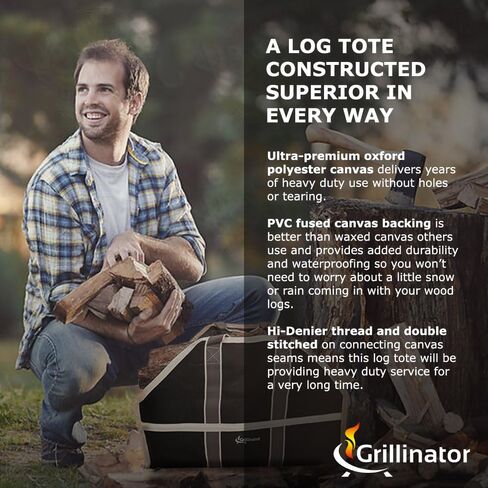 Grillinator Ultimate Firewood Log Carrier - Black - Heavy Duty Durable Tote Bag for Wood - Self Standing Design with Padded Handles - 16 Gallon Capacity for Fireplace, Beach & Groceries in Saudi Arabia