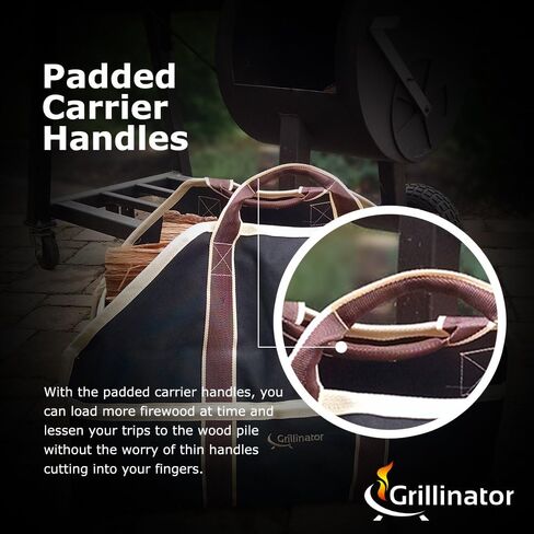 Grillinator Ultimate Firewood Log Carrier - Black - Heavy Duty Durable Tote Bag for Wood - Self Standing Design with Padded Handles - 16 Gallon Capacity for Fireplace, Beach & Groceries in Saudi Arabia
