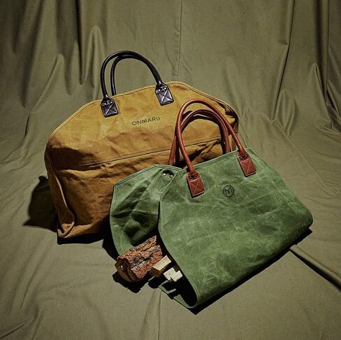 اونمارو شنطة حمل خشبية من القماش المشمع شديد التحمل، شنطة كبيرة لحمل الحطب، للتخييم في الهواء الطلق، ملحقات موقد الشواء. 2 نمط (مفتوح، جدار جانبي مغلق) كومبو حقيبة توت، اخضر/بني in Kuwait