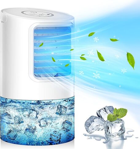 Portable Air Conditioners Cooling Fan, Nekuya Evaporative Mini Air Conditioner with 3 Speeds, 7 Colors Light Personal Air Conditioner, 800ML Personal Air Cooler with Humidifier for Room Office Desk in Saudi Arabia