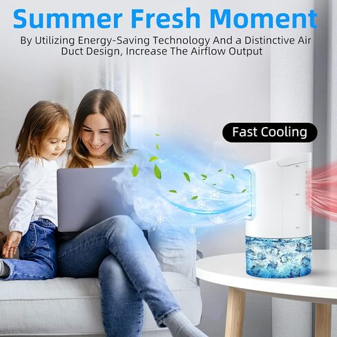 Portable Air Conditioners Cooling Fan, Nekuya Evaporative Mini Air Conditioner with 3 Speeds, 7 Colors Light Personal Air Conditioner, 800ML Personal Air Cooler with Humidifier for Room Office Desk in Saudi Arabia