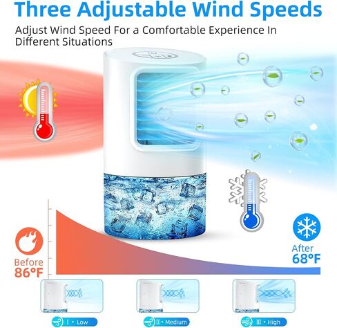 Portable Air Conditioners Cooling Fan, Nekuya Evaporative Mini Air Conditioner with 3 Speeds, 7 Colors Light Personal Air Conditioner, 800ML Personal Air Cooler with Humidifier for Room Office Desk in Saudi Arabia