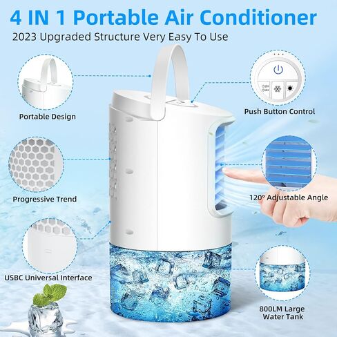 Portable Air Conditioners Cooling Fan, Nekuya Evaporative Mini Air Conditioner with 3 Speeds, 7 Colors Light Personal Air Conditioner, 800ML Personal Air Cooler with Humidifier for Room Office Desk in Saudi Arabia