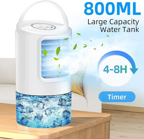 Portable Air Conditioners Cooling Fan, Nekuya Evaporative Mini Air Conditioner with 3 Speeds, 7 Colors Light Personal Air Conditioner, 800ML Personal Air Cooler with Humidifier for Room Office Desk in Saudi Arabia