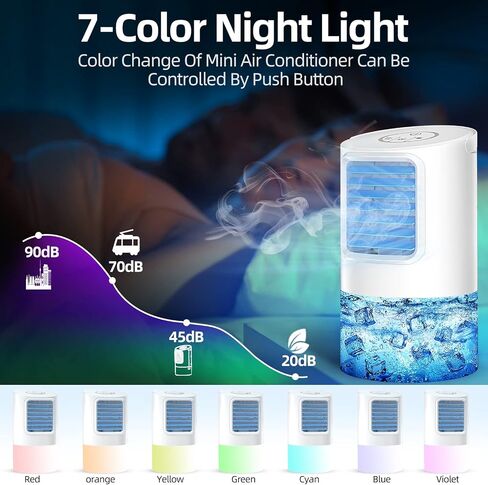 Portable Air Conditioners Cooling Fan, Nekuya Evaporative Mini Air Conditioner with 3 Speeds, 7 Colors Light Personal Air Conditioner, 800ML Personal Air Cooler with Humidifier for Room Office Desk in Saudi Arabia