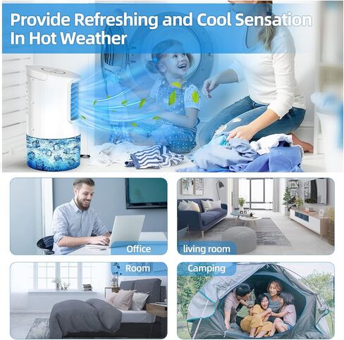 Portable Air Conditioners Cooling Fan, Nekuya Evaporative Mini Air Conditioner with 3 Speeds, 7 Colors Light Personal Air Conditioner, 800ML Personal Air Cooler with Humidifier for Room Office Desk in Saudi Arabia