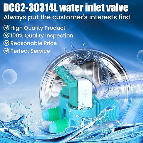 صمام مدخل الماء البارد DC62-00311F متوافق مع غسالة سامسونج WA40J3000AW WA45N3050AW WA44A3205AW، أجزاء DC62-00311F تحل محل 3992244، AP5966624، PS11719654، EAP11719654 صمام المدخل - ضمان لمدة عام in Kuwait