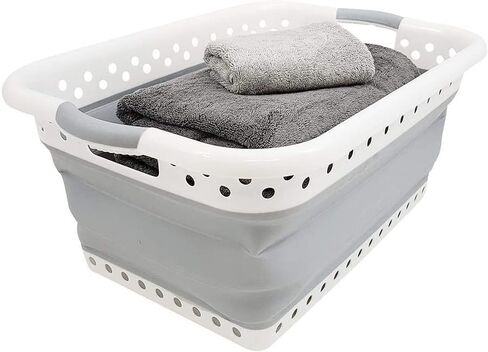 Plastific Foldable Washing Basket Collapsible Laundry Clothes Basket Collapsible Basket - Foldable Storage Container/Organiser - Portable Washing Tub (Grey - 63*45*27cm) in Saudi Arabia