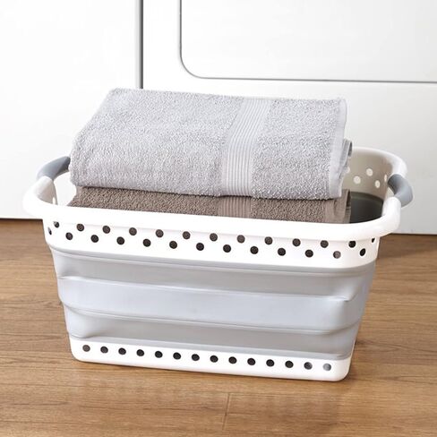 Plastific Foldable Washing Basket Collapsible Laundry Clothes Basket Collapsible Basket - Foldable Storage Container/Organiser - Portable Washing Tub (Grey - 63*45*27cm) in Saudi Arabia