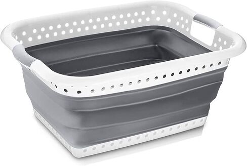 Plastific Foldable Washing Basket Collapsible Laundry Clothes Basket Collapsible Basket - Foldable Storage Container/Organiser - Portable Washing Tub (Grey - 63*45*27cm) in Saudi Arabia