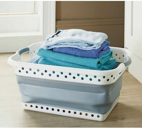 Plastific Foldable Washing Basket Collapsible Laundry Clothes Basket Collapsible Basket - Foldable Storage Container/Organiser - Portable Washing Tub (Grey - 63*45*27cm) in Saudi Arabia