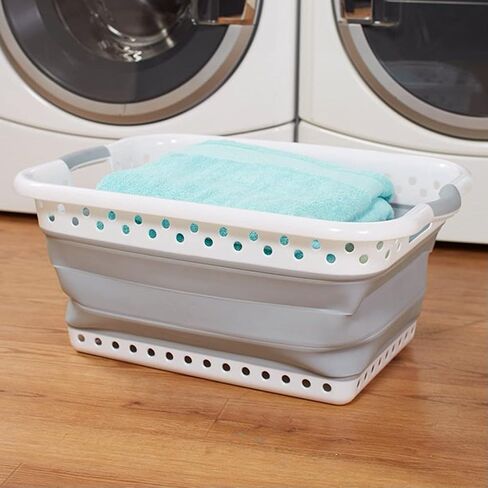 Plastific Foldable Washing Basket Collapsible Laundry Clothes Basket Collapsible Basket - Foldable Storage Container/Organiser - Portable Washing Tub (Grey - 63*45*27cm) in Saudi Arabia