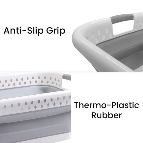 Plastific Foldable Washing Basket Collapsible Laundry Clothes Basket Collapsible Basket - Foldable Storage Container/Organiser - Portable Washing Tub (Grey - 63*45*27cm) in Saudi Arabia