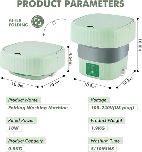 Meticuloso Portable Washing Machine, Foldable Mini Washer, Small Washer for Underwear, Socks, Baby Clothes, Towels, Delicate Items, in Apartment, Dorm, Camping, Trips and RVs in Kuwait