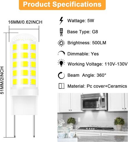 G8 LED Bulb 3W, WB25X10019 Halogen Bulb 20W Replacement for GE Microwave Oven Light, T4 JCD Type G8 Bi-Pin Base, 120 Volt, Daylight White 6000K, 2-Pack in Saudi Arabia