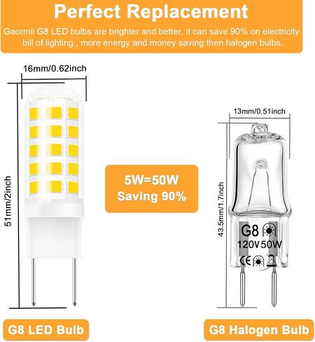G8 Led Bulb Dimmable Under Microwave Light Bulb 50W Halogen Replacement for GE Samsung LG Over The Range Microwave Hood, 120V 5W 500LM Daylight White 6000K, Replaces WB08X10057 WB08X10051, 2-Pack in Kuwait