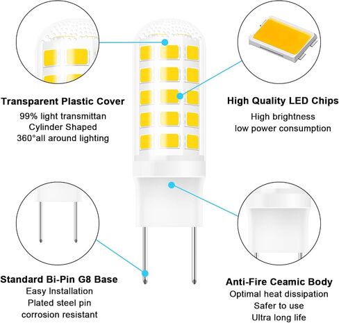 G8 Led Bulb Dimmable Under Microwave Light Bulb 50W Halogen Replacement for GE Samsung LG Over The Range Microwave Hood, 120V 5W 500LM Daylight White 6000K, Replaces WB08X10057 WB08X10051, 2-Pack in Kuwait