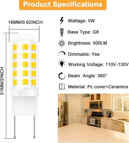 G8 Led Bulb Dimmable Under Microwave Light Bulb 50W Halogen Replacement for GE Samsung LG Over The Range Microwave Hood, 120V 5W 500LM Daylight White 6000K, Replaces WB08X10057 WB08X10051, 2-Pack in Kuwait