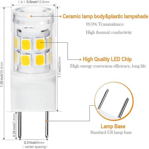 G8 Led Bulb Dimmable Under Microwave Light Bulb 50W Halogen Replacement for GE Samsung LG Over The Range Microwave Hood, 120V 5W 500LM Daylight White 6000K, Replaces WB08X10057 WB08X10051, 2-Pack in Kuwait