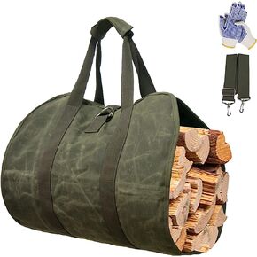 Firewood Carrier, Heavy Duty Canvas Bag, Large Log waxed carrier Tote Bags Fireplace logs Wood Stove Accessories, Campfire chimenea, Wood Bucket Holder firewood rack indoor, Outdoor Camping Bags