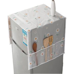 Refrigerator Fridge Dust-Proof Cover Washing Machine Cover PEVA Material Waterproof Cover with Storage Pockets Bags Fridge Dust Cover Oven Cover Multi-Purpose Top Covers (Double door, Flowers 2)
