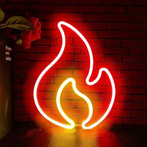 Flame Neon Sign, Flame Led Light Sign for Wall Decor, Hanging Flame Shaped Light, USB or Battery Powered Fire Neon Sign for Kids Boys Room, Party, Bar, Birthday Decorations