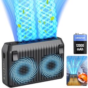 مروحة خصر مطورة 2023، بطارية 12000mAh تعمل لمدة 24 ساعة، مروحة محمولة مع 3 سرعات، منفذ تدفق هواء مزدوج، مروحة بمشبك خصر شخصي للعمل في الهواء الطلق والسفر وركوب الدراجات in Kuwait