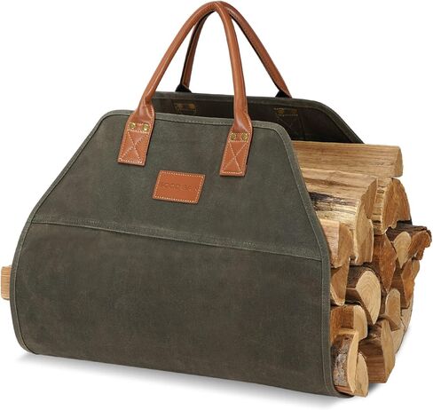 G GOOD GAIN Firewood Carrier Waxed Canvas with Leather Handles, Wood Carrier for Firewood, 38x17.7 Inch Heavy Duty Firewood Storage Tote, Fireplace Log Carrier Indoor Bag, Wood Stove Accessories. Blue in Saudi Arabia