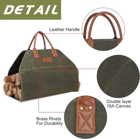 G GOOD GAIN Firewood Carrier Waxed Canvas with Leather Handles, Wood Carrier for Firewood, 38x17.7 Inch Heavy Duty Firewood Storage Tote, Fireplace Log Carrier Indoor Bag, Wood Stove Accessories. Blue in Saudi Arabia
