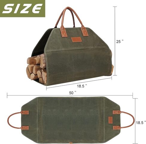 G GOOD GAIN Firewood Carrier Waxed Canvas with Leather Handles, Wood Carrier for Firewood, 38x17.7 Inch Heavy Duty Firewood Storage Tote, Fireplace Log Carrier Indoor Bag, Wood Stove Accessories. Blue in Saudi Arabia