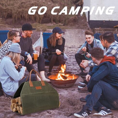 G GOOD GAIN Firewood Carrier Waxed Canvas with Leather Handles, Wood Carrier for Firewood, 38x17.7 Inch Heavy Duty Firewood Storage Tote, Fireplace Log Carrier Indoor Bag, Wood Stove Accessories. Blue in Saudi Arabia