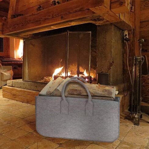 18x11x10 inch Firewood Carrier Log Tote Bag Fireplace Log Carrier Holders Woodpile Rack Fire Wood Carrying Felt Bag Shopping Reusable Handbag,Outdoor Toys Small Basket Kindling Storage Bag (Black) in Saudi Arabia